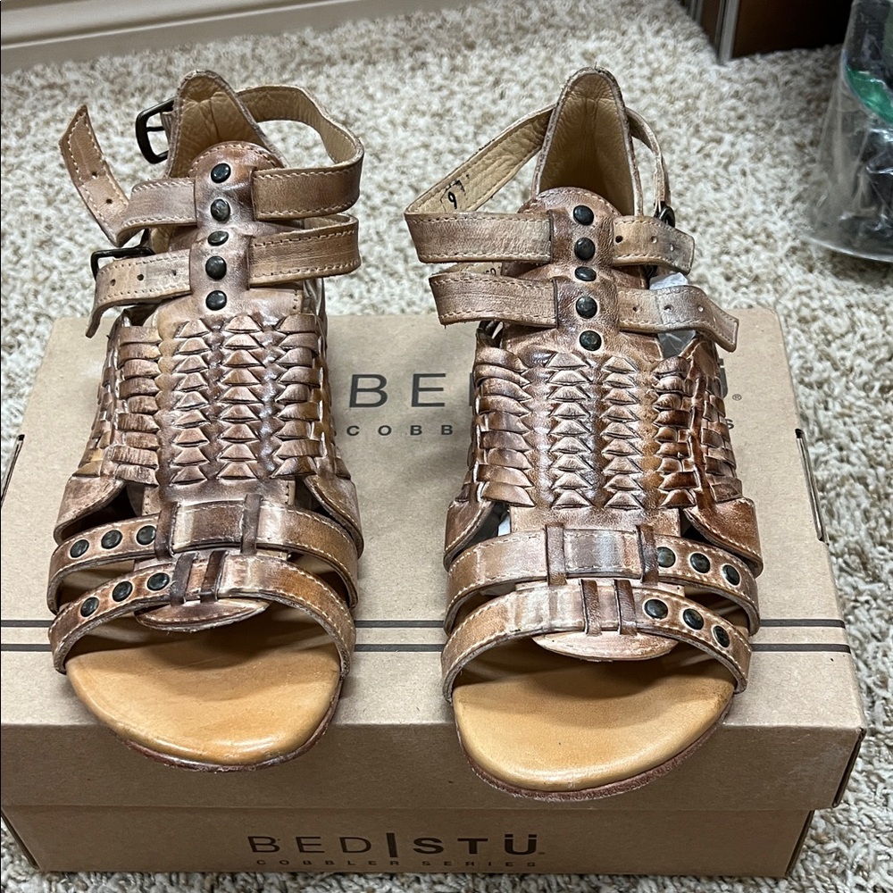 BED|STU Women's Woven Leather Sandals - Brown